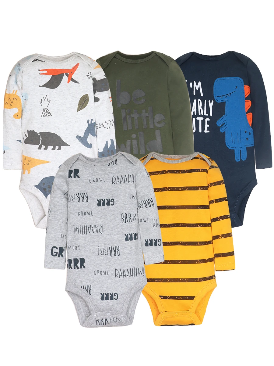 5PCS/Lot 100% Cotton Newborn Baby Rompers Infant Body Long Sleeve Baby Jumpsuit Cartoon Ropa Bebe Baby Boy Girl Clothes 6-24 M