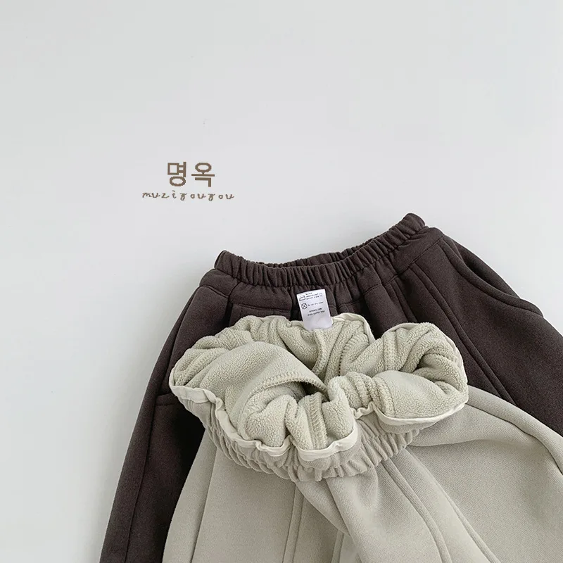 2026 Winter New Children Warm Pants Solid Baby Girls Casual Pants Plus Velvet Thick Trousers For Boys Cotton Kids Clothes