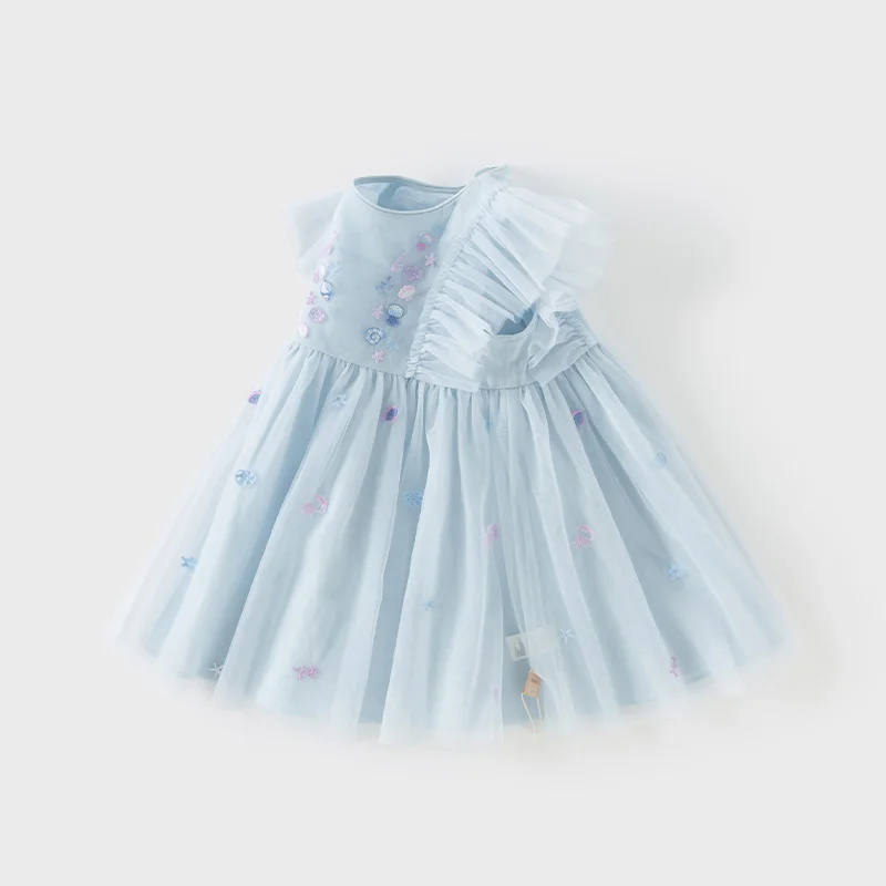 Dave Bella Girls Baby Princess Dress Summer Sweet Shell Embroidery Kids Mesh Elegant Dress Party Outdoor Seaside DB2251295