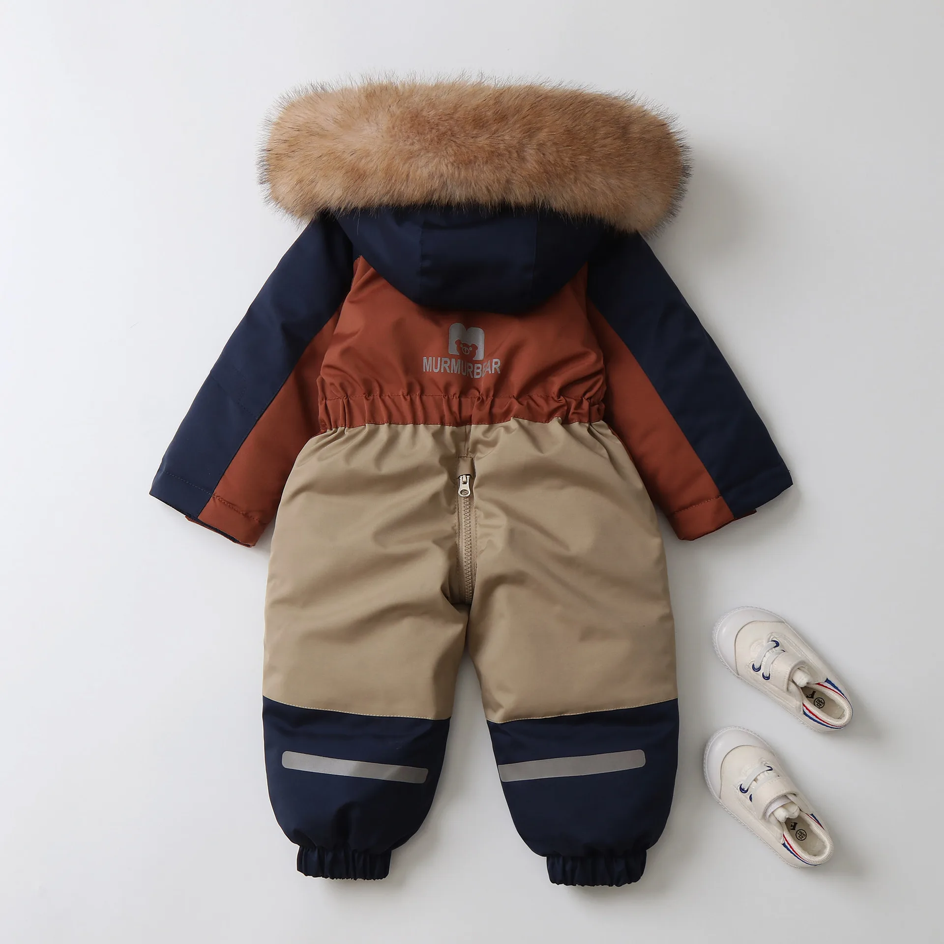 AYNIGIELL Winter Children Coat Patchwork Snowsuit 2-5 Y Boys Fur Lining Overalls Thicken Kids Hooded Ski Suit Girls Warm Outwear