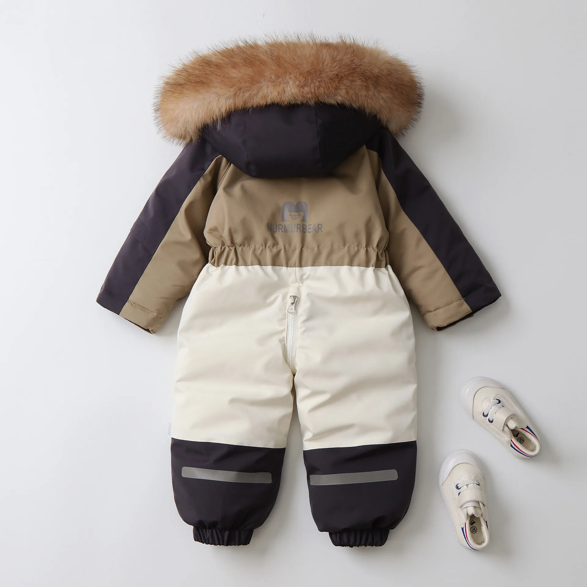 AYNIGIELL Winter Children Coat Patchwork Snowsuit 2-5 Y Boys Fur Lining Overalls Thicken Kids Hooded Ski Suit Girls Warm Outwear