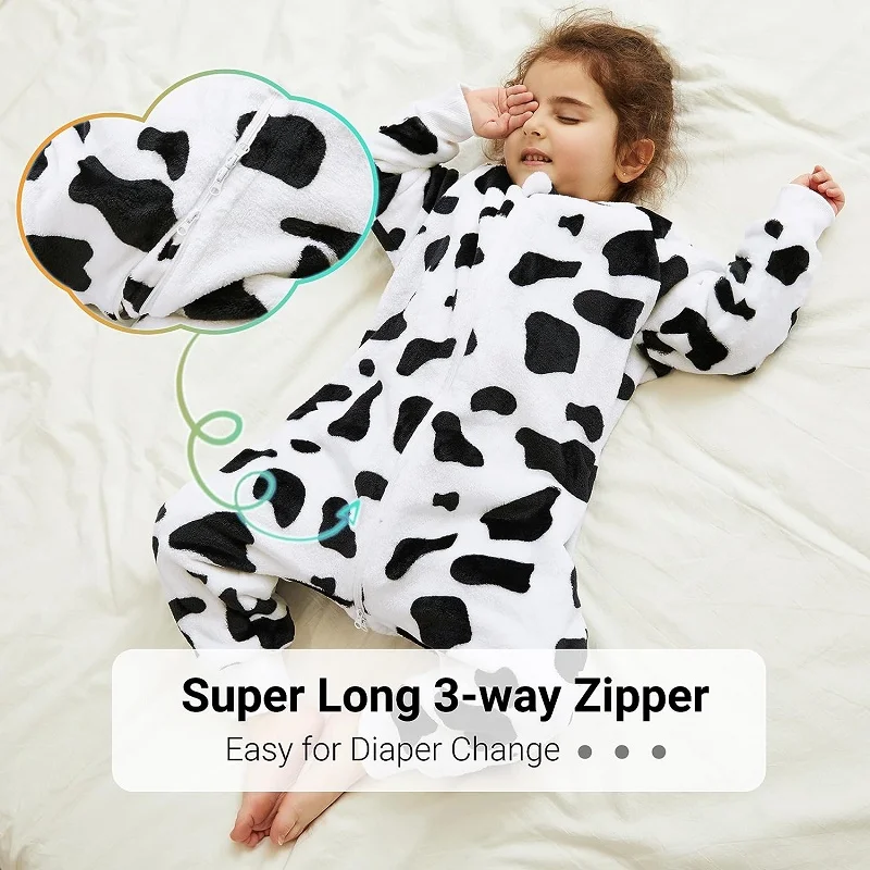 MICHLEY Blue Dinosaur Flannel Baby Kid Sleeping Bag Winter Sleepwear Cute Cartoon Bodysuit Sleepsack Pajamas With Feet Boys Girl
