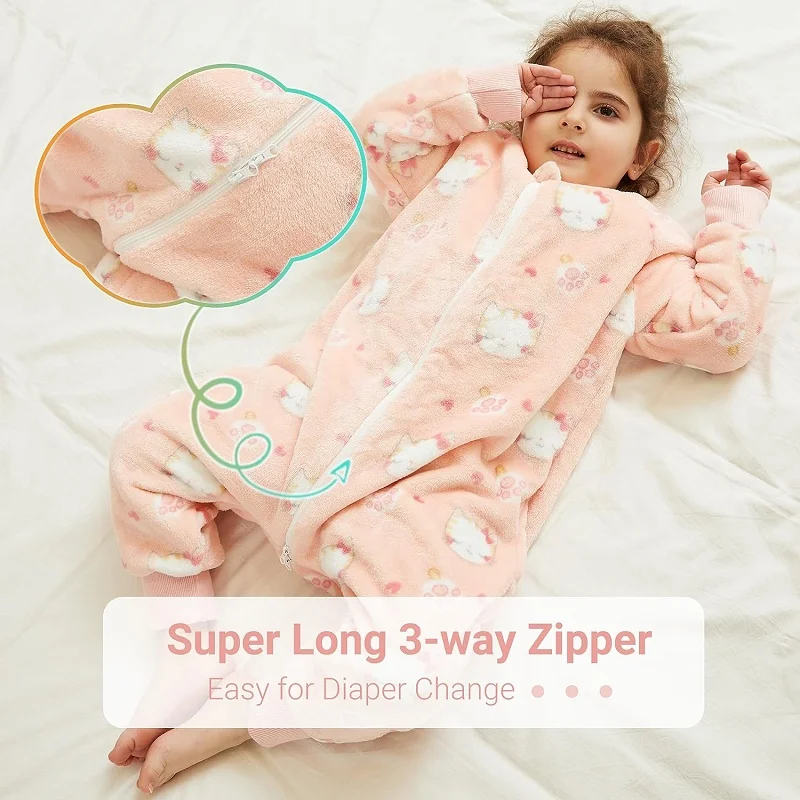 MICHLEY Blue Dinosaur Flannel Baby Kid Sleeping Bag Winter Sleepwear Cute Cartoon Bodysuit Sleepsack Pajamas With Feet Boys Girl