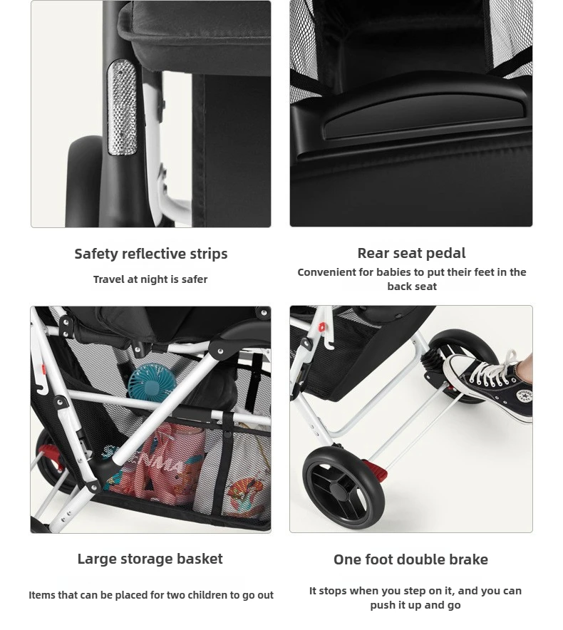 Lightweight Twin Baby Stroller The Baby Stroller Can Sit or Lie Down Collapsible Front and Rear Seat Twin Stroller