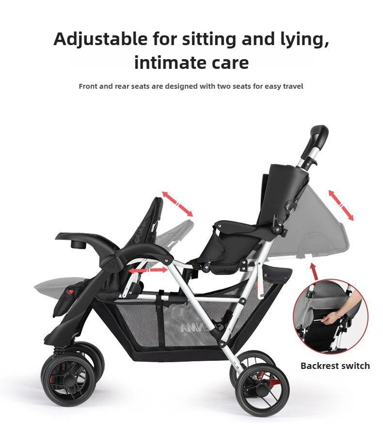 Lightweight Twin Baby Stroller The Baby Stroller Can Sit or Lie Down Collapsible Front and Rear Seat Twin Stroller