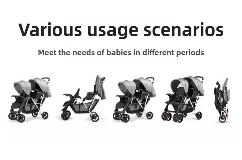 Lightweight Twin Baby Stroller The Baby Stroller Can Sit or Lie Down Collapsible Front and Rear Seat Twin Stroller