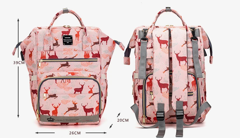 Original LEQUEEN Mommy Baby Diaper Bag Backpack For Stroller Large Capacity Waterproof Multi-pocket Animal Prints Baby Nappy Bag
