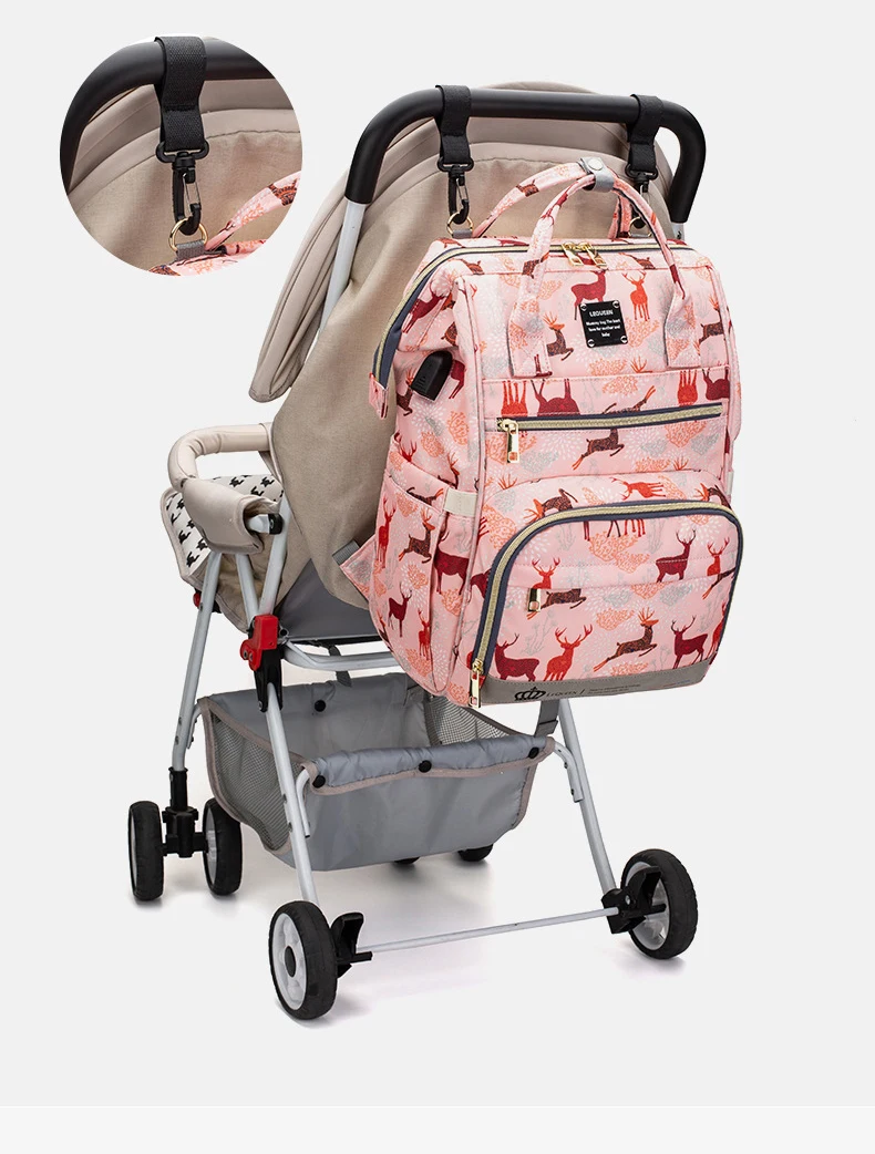 Original LEQUEEN Mommy Baby Diaper Bag Backpack For Stroller Large Capacity Waterproof Multi-pocket Animal Prints Baby Nappy Bag