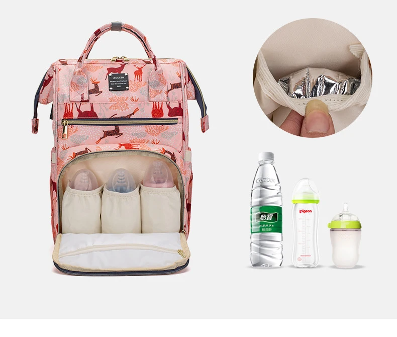 Original LEQUEEN Mommy Baby Diaper Bag Backpack For Stroller Large Capacity Waterproof Multi-pocket Animal Prints Baby Nappy Bag