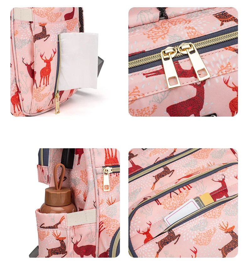 Original LEQUEEN Mommy Baby Diaper Bag Backpack For Stroller Large Capacity Waterproof Multi-pocket Animal Prints Baby Nappy Bag