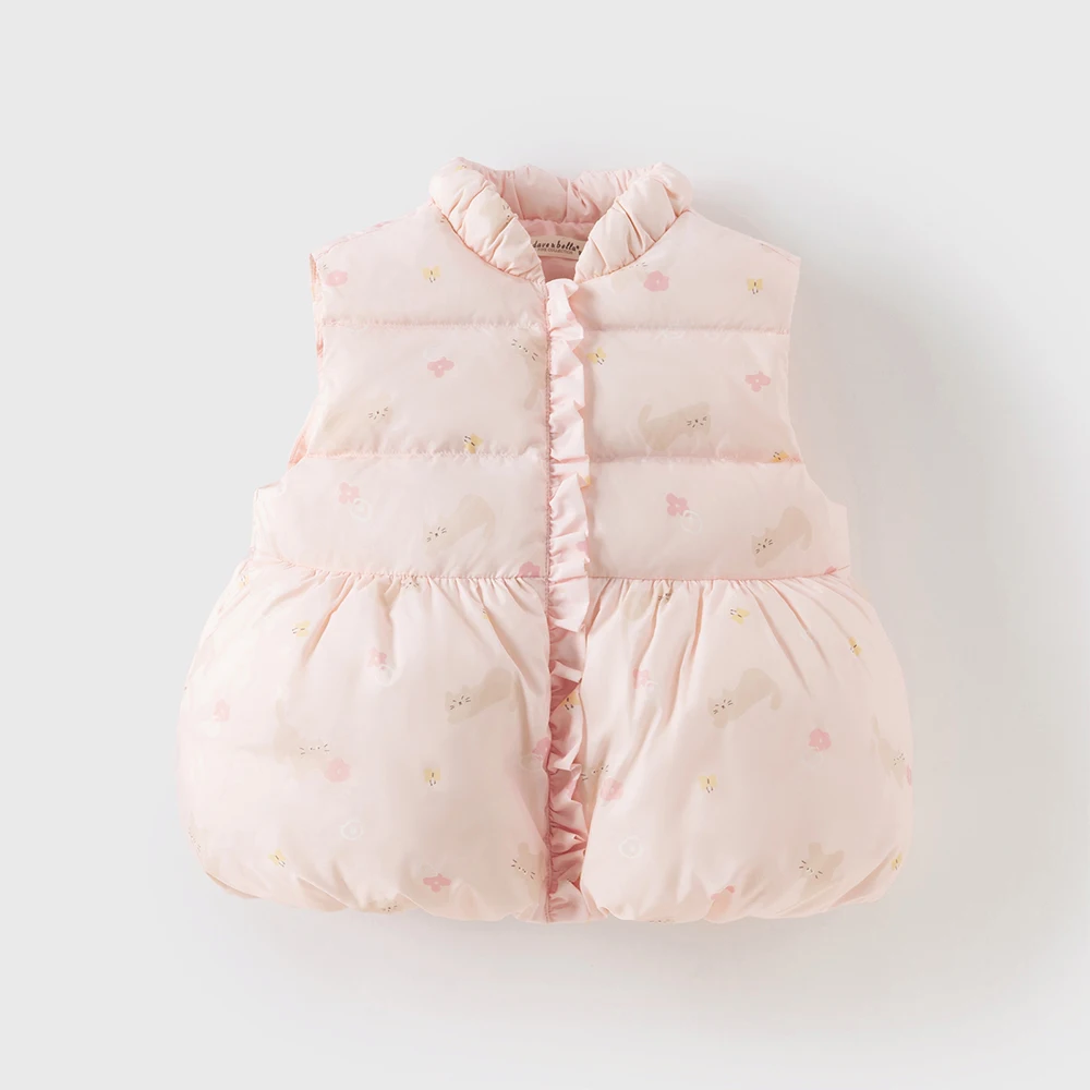 Dave Bella Children's Down Vest Autumn Winter Fashion Casual Sweet Cute Print Girls Baby Outerwear Jacket Outdoor Warm DB4253620