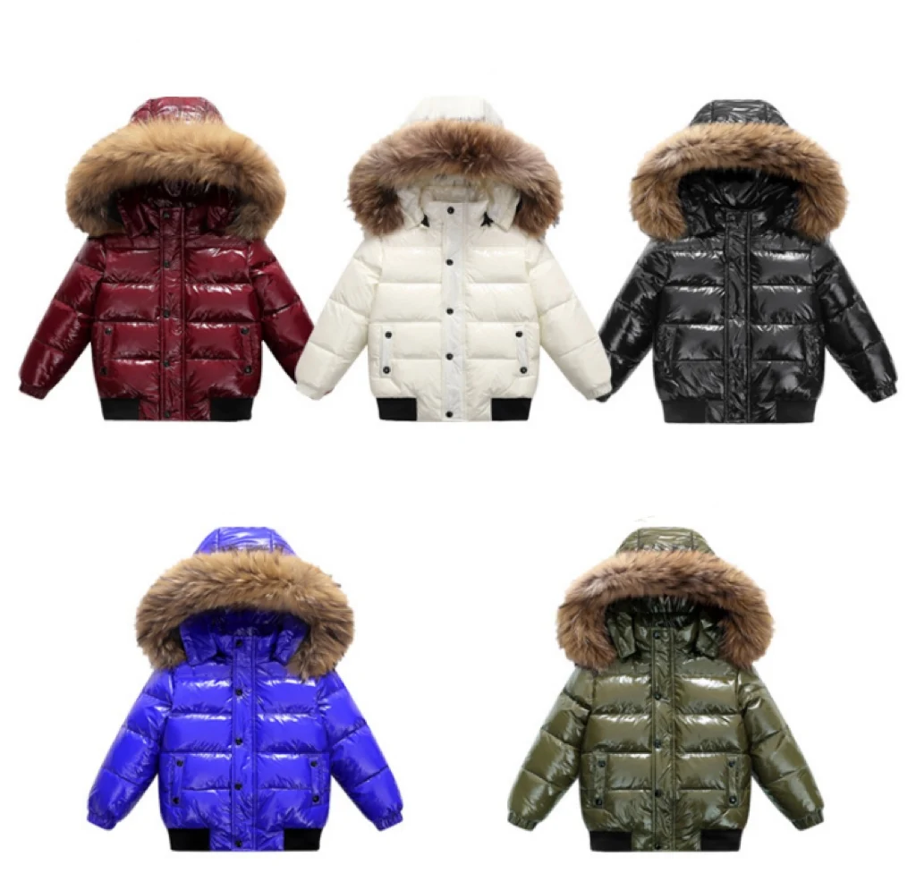 2-10Y Children's Genuine Down Jacket Kids Large Fur Collar Thickened Boys Girls Warm Jacket Waterproof Teenagers Winter Coat