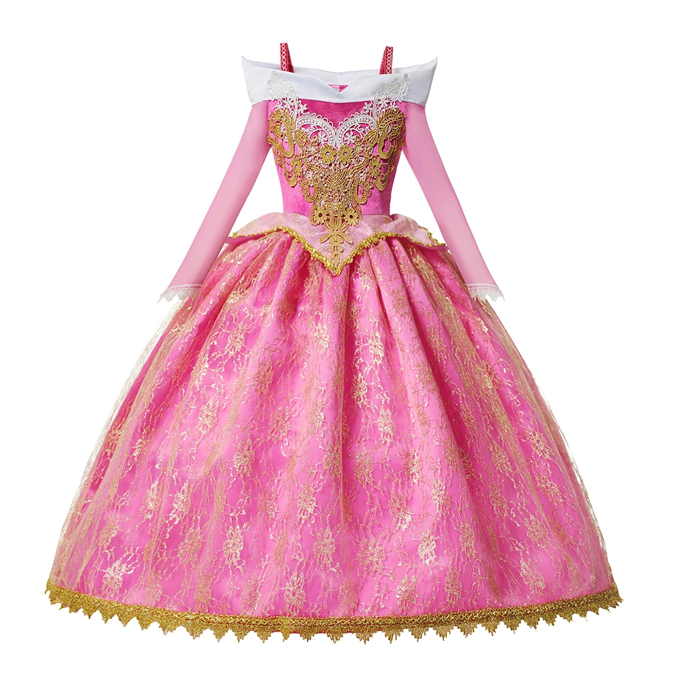 Girls Sleeping Aurora Beauty Princess Halloween Cosplay Dress Off Shoulder Kids Gift Carnival Party Fancy Ball Gown Clothing