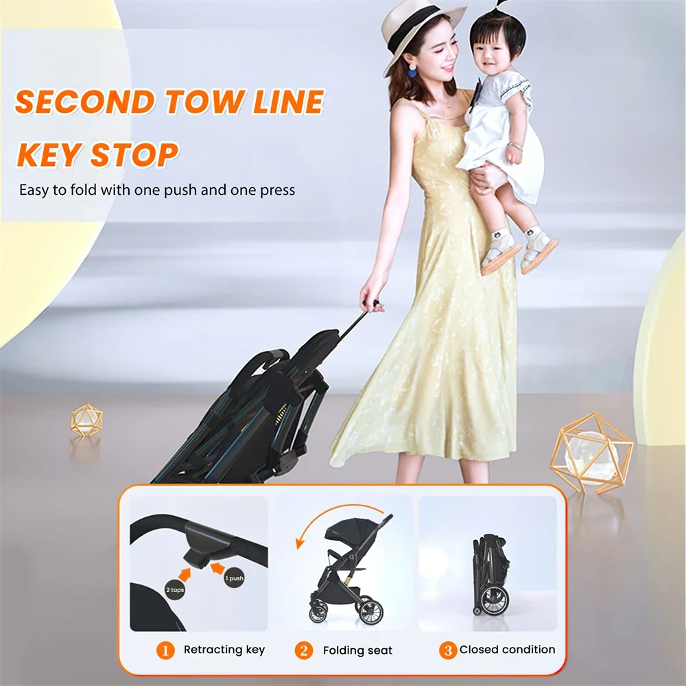 Vremota Luxurious Light High Landscape Baby Stroller leg-sapped Seat for Newborn One Hand reline Pushchair Pram Compact Size