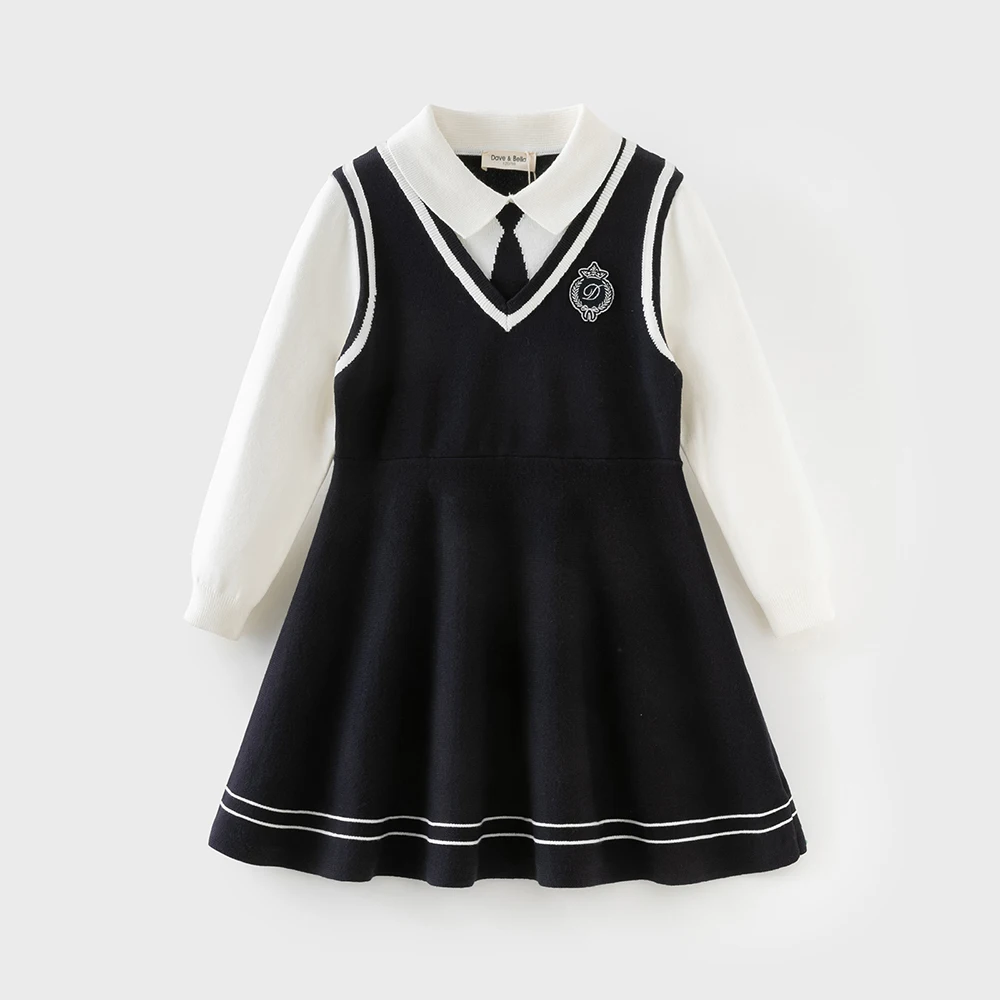 Dave Bella Children Dress Spring Autumn Long Sleeves Girls Cotton Skirts College Style Outerwear Elegant Kids Clothing DK3253682