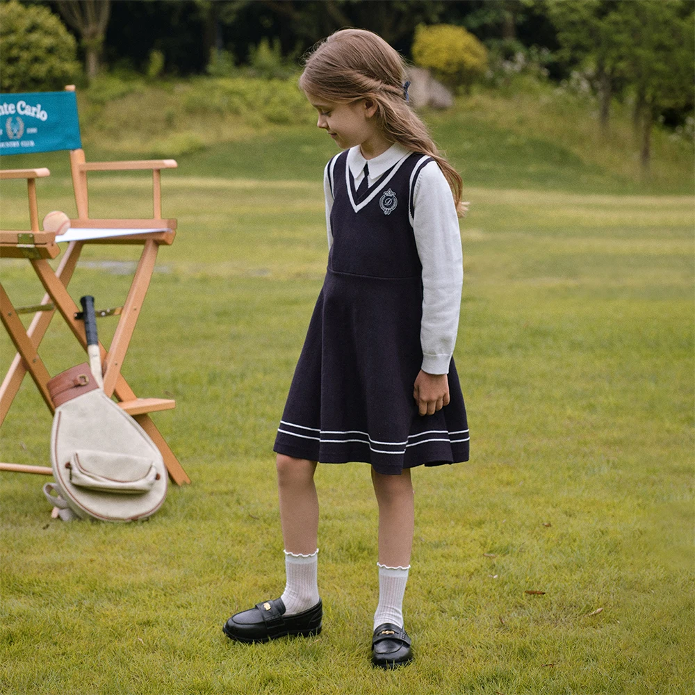 Dave Bella Children Dress Spring Autumn Long Sleeves Girls Cotton Skirts College Style Outerwear Elegant Kids Clothing DK3253682