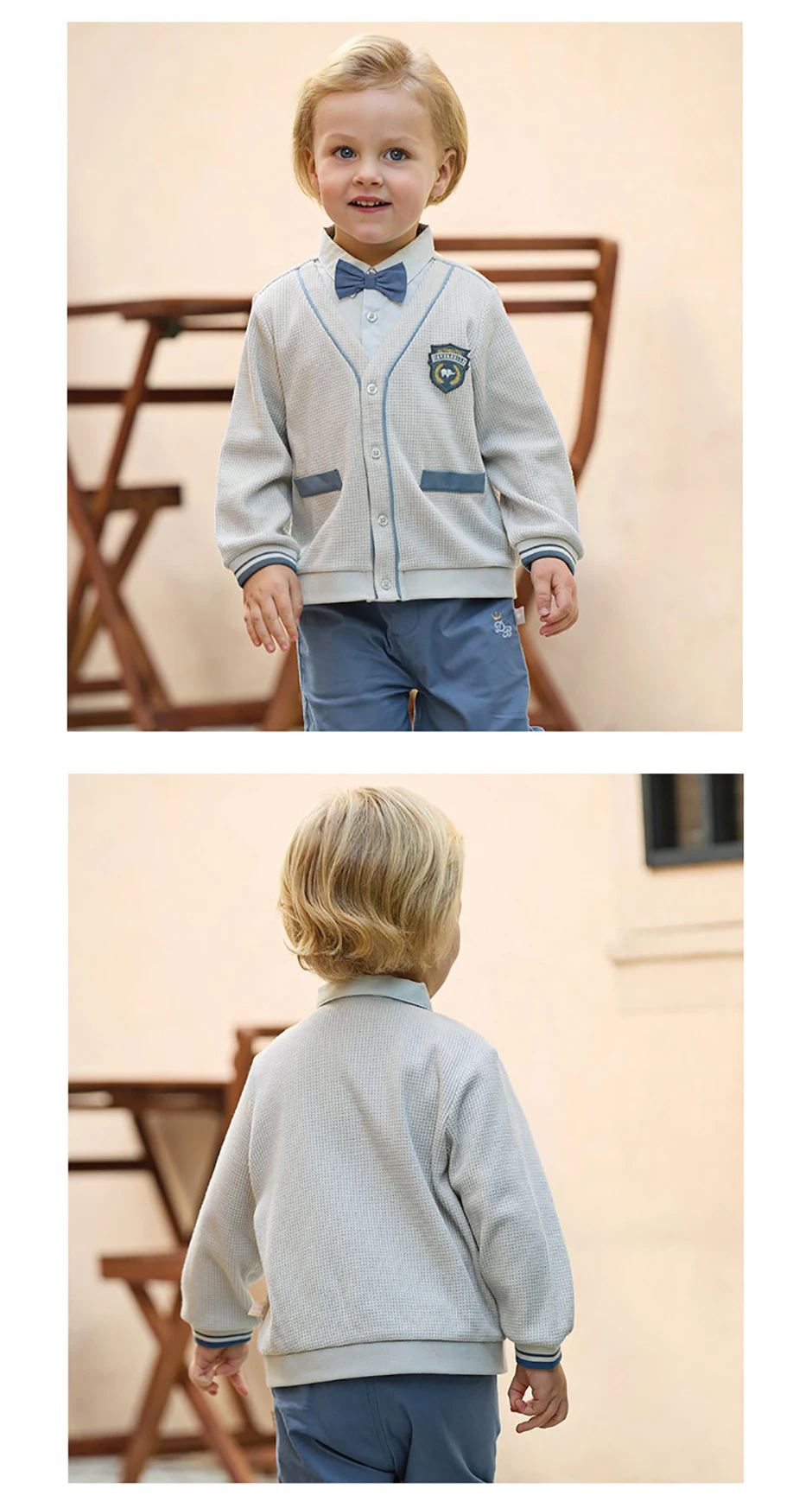 Dave Bella Boys Pants Set Spring Autumn Kids Fake Two-piece Coat Elastic Trousers Suits Soft Outdoor Children Clothing DB1260768