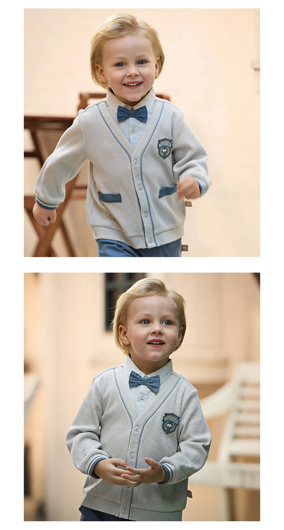 Dave Bella Boys Pants Set Spring Autumn Kids Fake Two-piece Coat Elastic Trousers Suits Soft Outdoor Children Clothing DB1260768