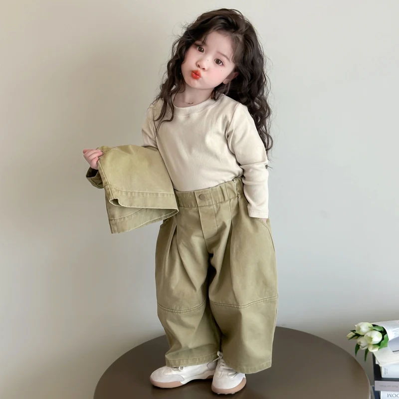 Children Spring Autumn Casual Clothing Set Girls Workwear Vest + Casual Wide-Leg Pants + Base Layer Three-Piece Set