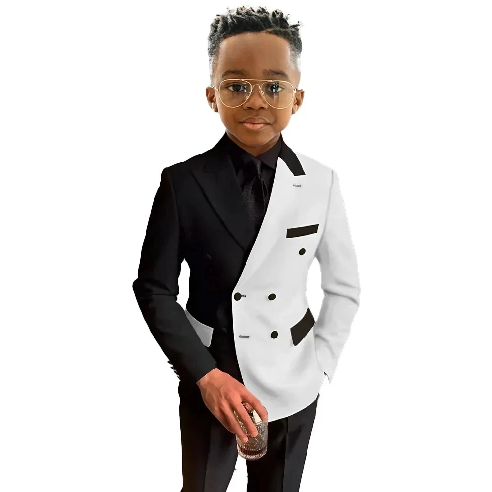New Colour-blocked Boys Suit 2 Pieces Blazer Pants For Wedding Party Guest Formal Slim Fit Child Suit Set For Piano Performance