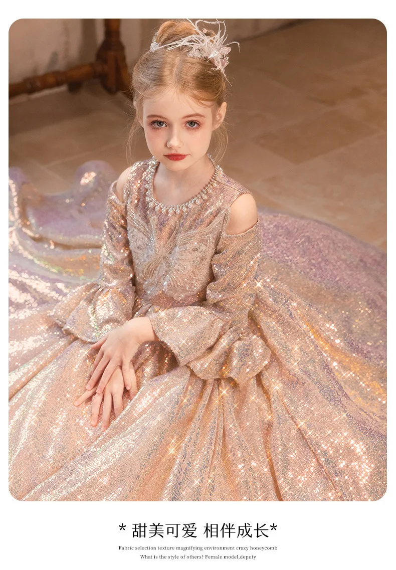 Children's Formal Dress Princess Dress Birthday Flower Girl Little Girl Host Piano Performance Outfit Spring Autumn