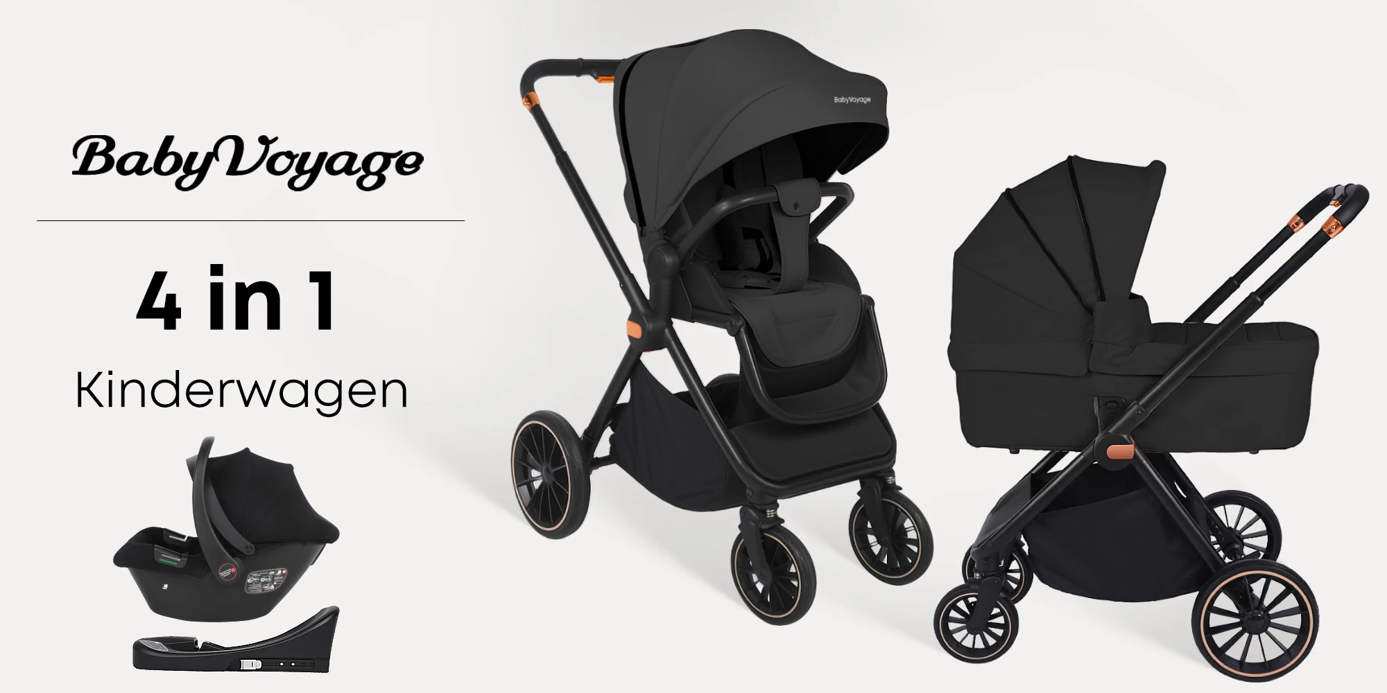 BabyVoyage 4-in-1 Baby Stroller Travel System with Car Seat, ISOFIX Base, High-View Newborn Pram, Bassinet, and 360° Reversible Foldable Design