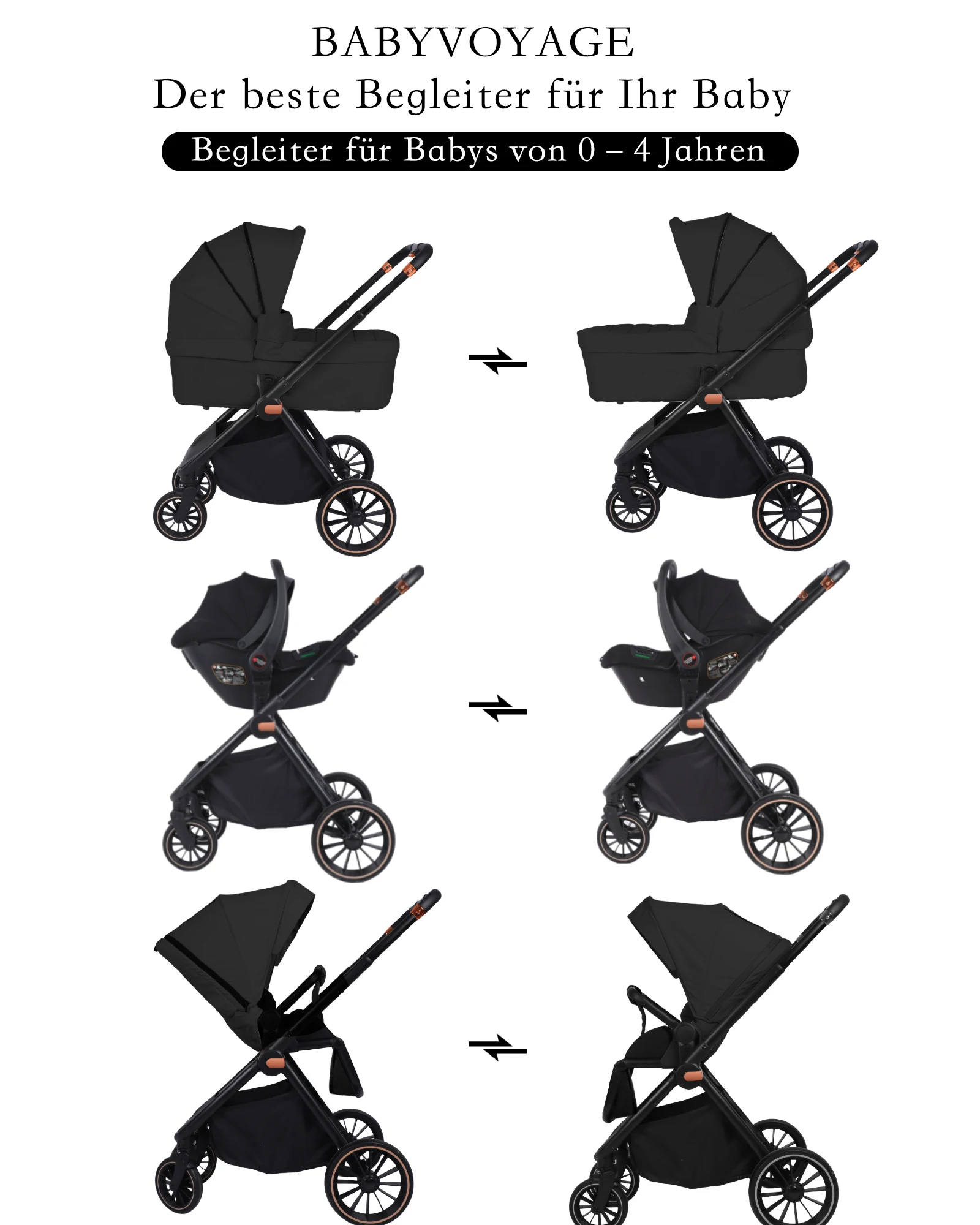 BabyVoyage 4-in-1 Baby Stroller Travel System with Car Seat, ISOFIX Base, High-View Newborn Pram, Bassinet, and 360° Reversible Foldable Design