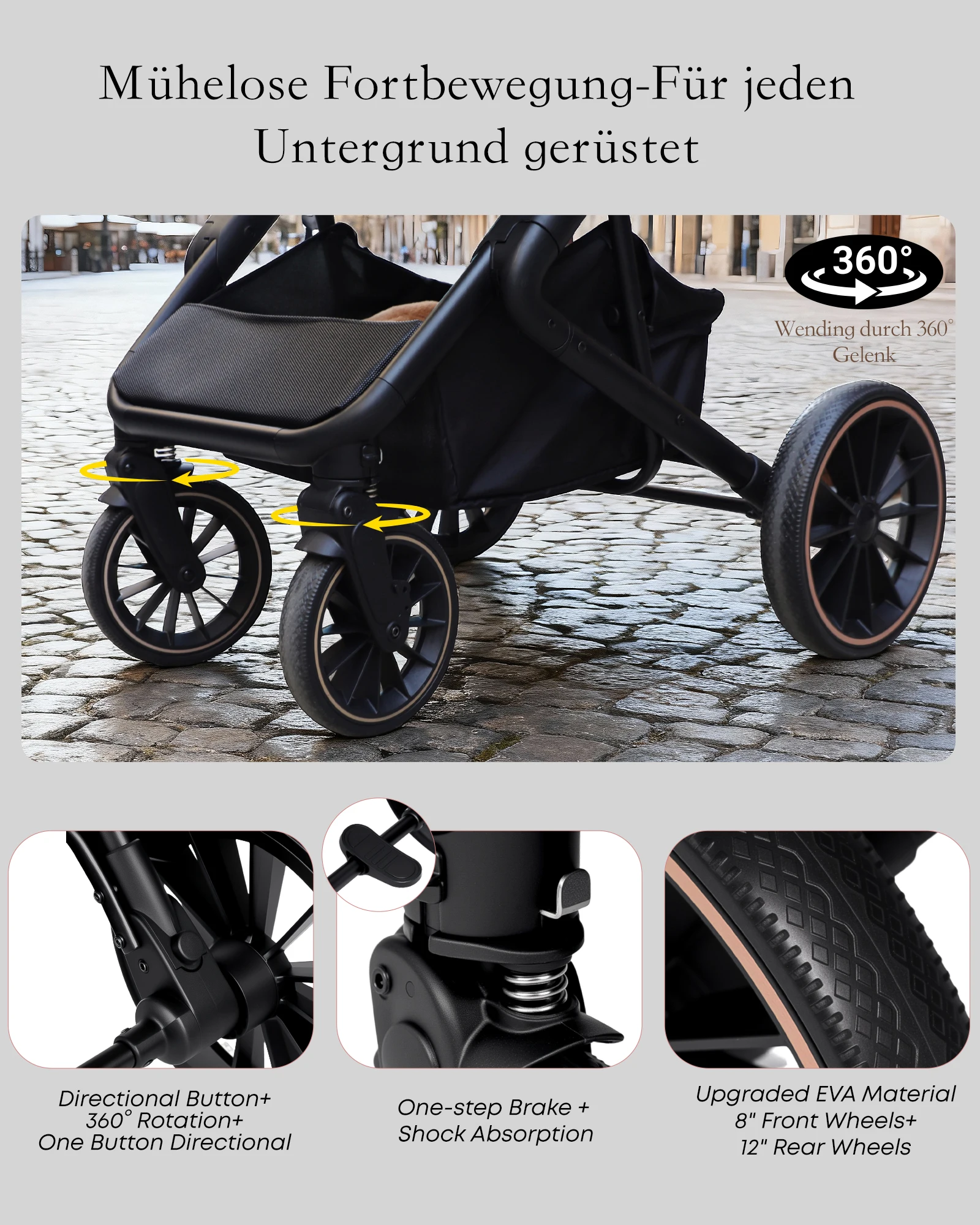 BabyVoyage 4-in-1 Baby Stroller Travel System with Car Seat, ISOFIX Base, High-View Newborn Pram, Bassinet, and 360° Reversible Foldable Design