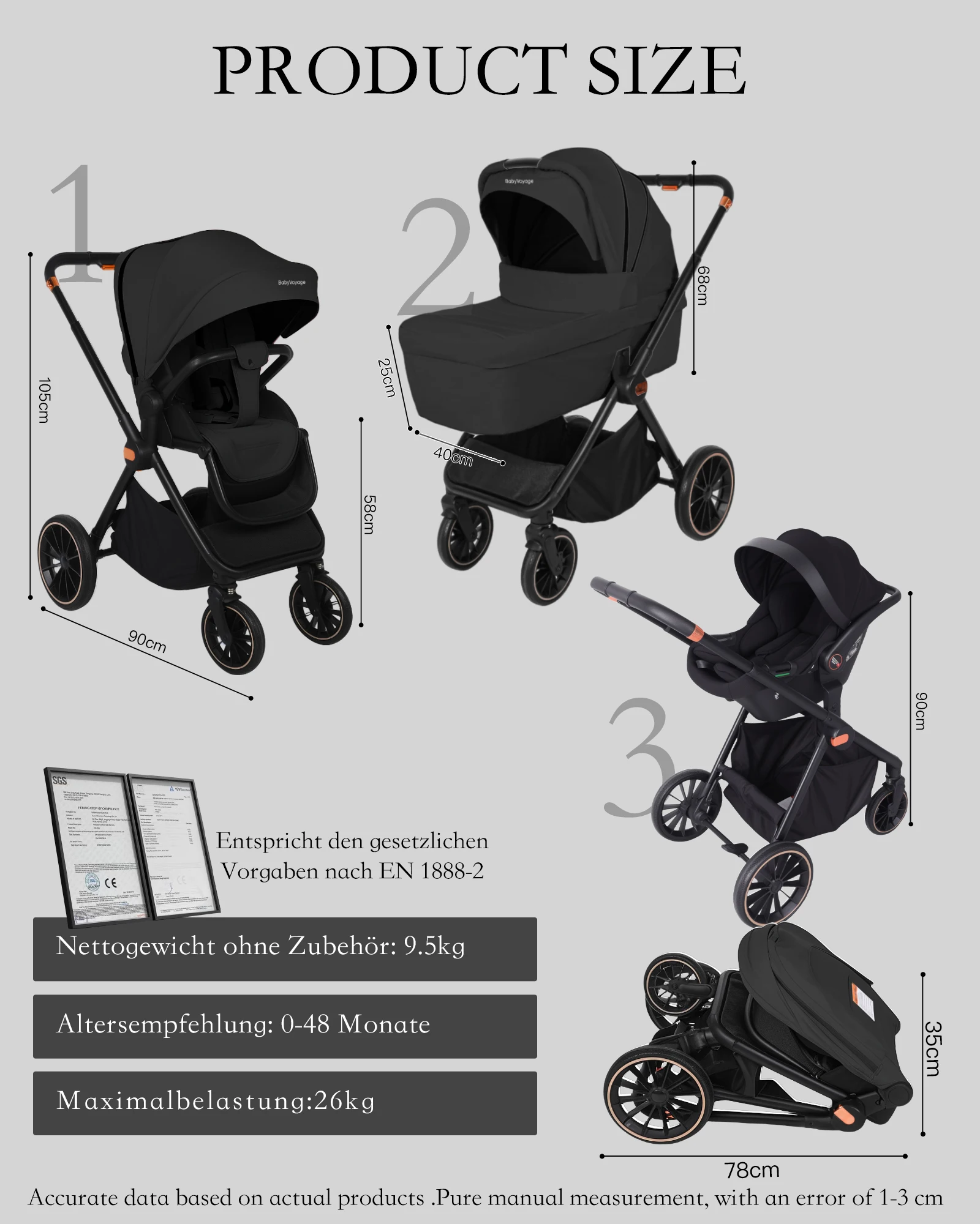 BabyVoyage 4-in-1 Baby Stroller Travel System with Car Seat, ISOFIX Base, High-View Newborn Pram, Bassinet, and 360° Reversible Foldable Design