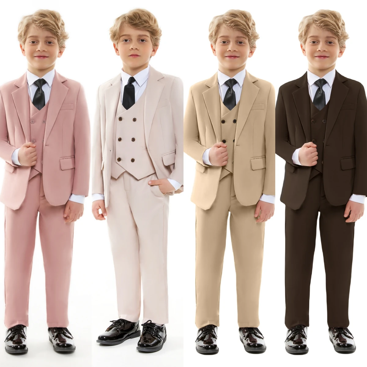 Kids Tuxedo Set 4PC | Jacket Vest Dress Pants Tie | Boys 3-14 | Pageant Party | Ships Today! Toddler to Youth 3-14 | Wedding
