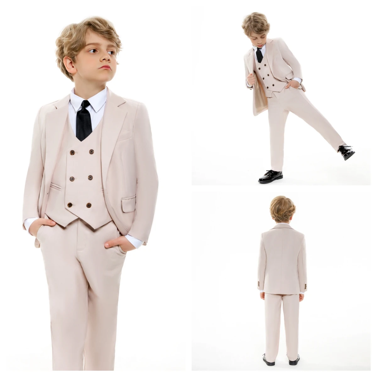Kids Tuxedo Set 4PC | Jacket Vest Dress Pants Tie | Boys 3-14 | Pageant Party | Ships Today! Toddler to Youth 3-14 | Wedding