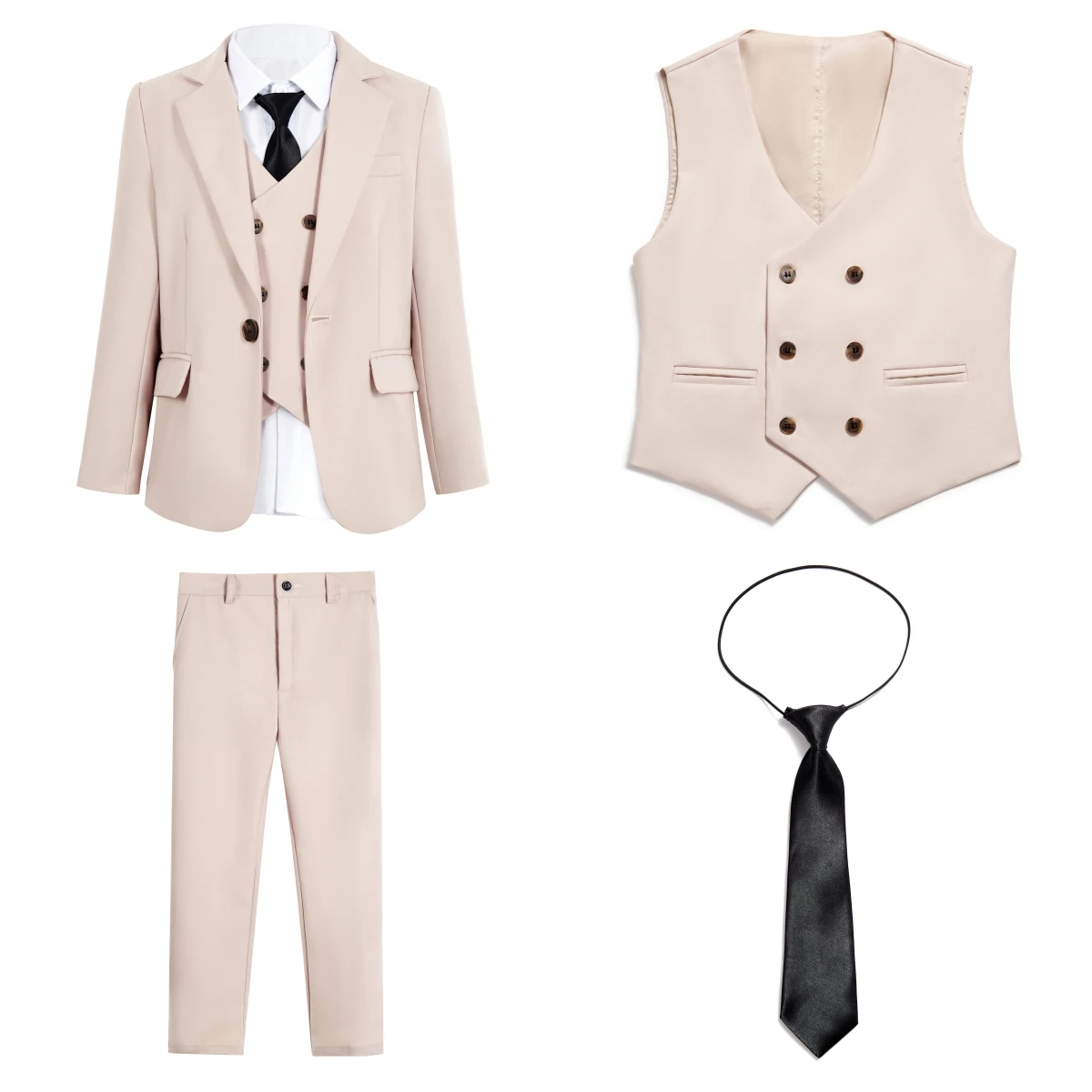 Kids Tuxedo Set 4PC | Jacket Vest Dress Pants Tie | Boys 3-14 | Pageant Party | Ships Today! Toddler to Youth 3-14 | Wedding