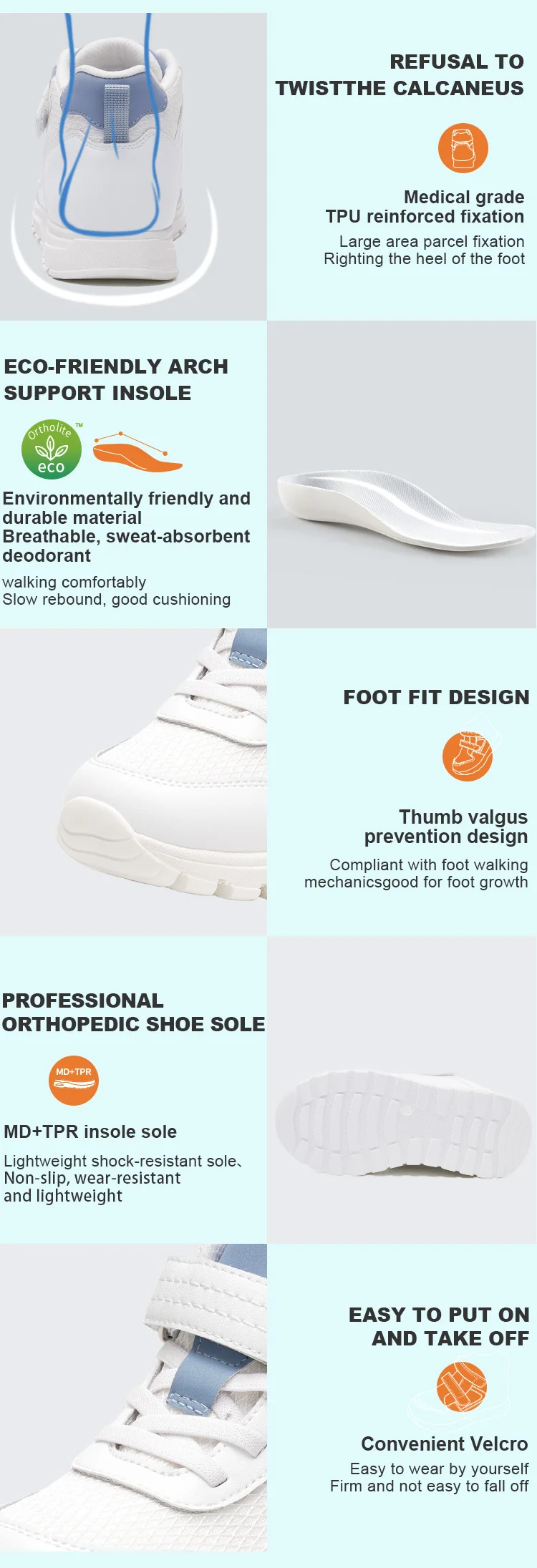 Princepard Children's Boy Sneakers High Top Ankle Support Orthopedic Kids Shoes for Girls Flat Feet with Adjustable Velcro