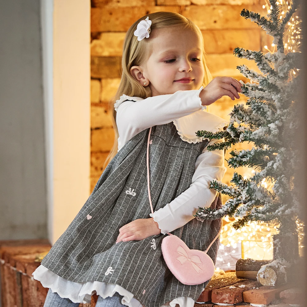 Dave Bella Children's Knitted Dress Winter Gentle Sweet Cute Striped Girl's Baby Thickening Dress Party Outdoor DB4254339