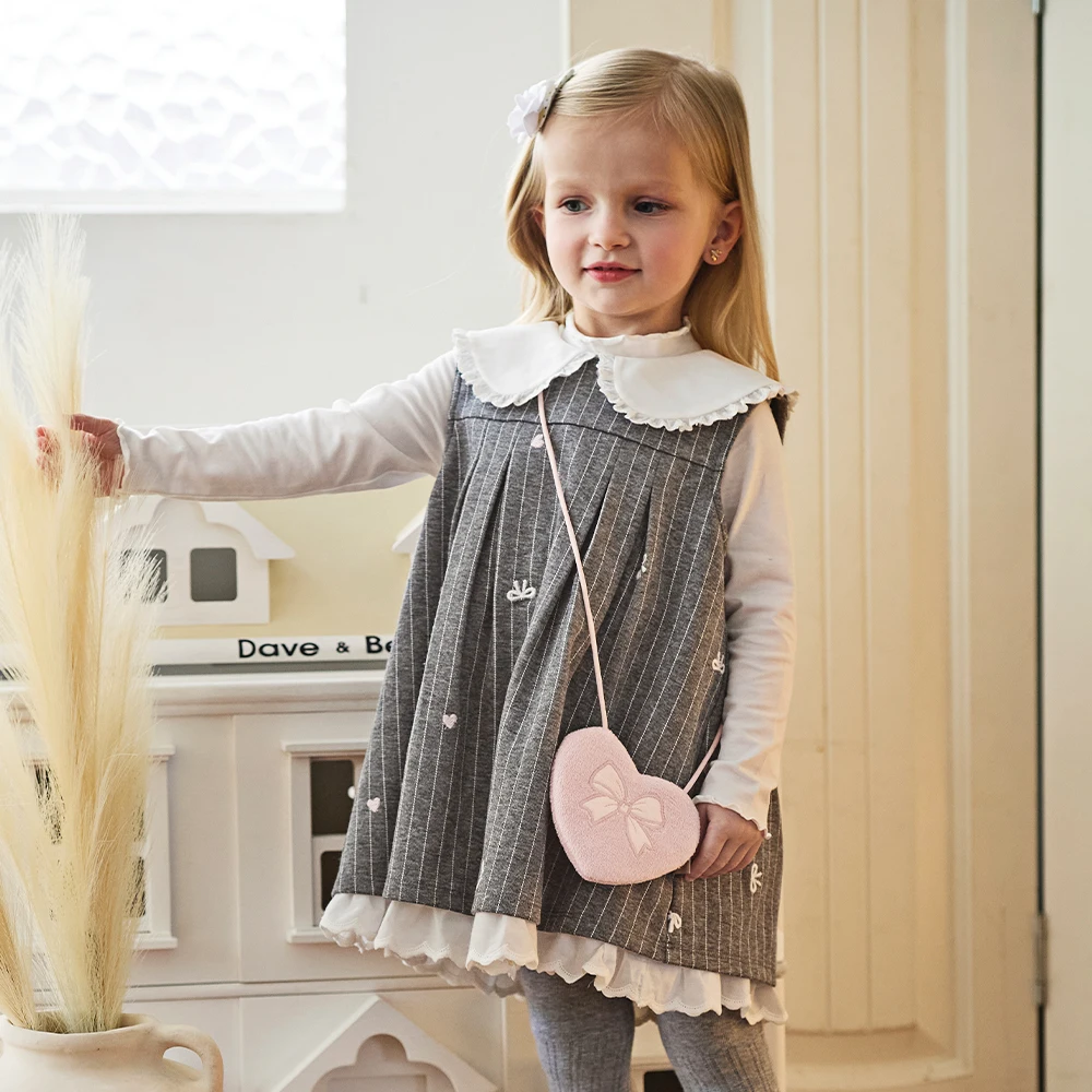 Dave Bella Children's Knitted Dress Winter Gentle Sweet Cute Striped Girl's Baby Thickening Dress Party Outdoor DB4254339