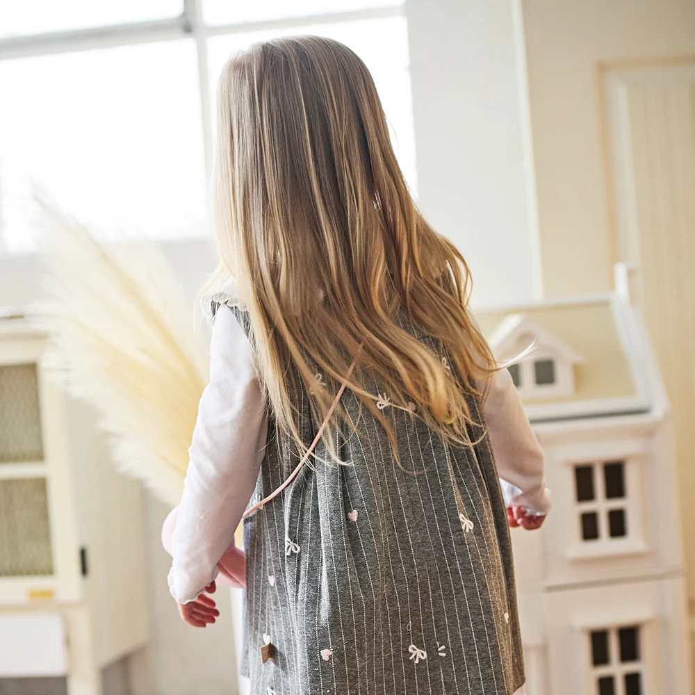 Dave Bella Children's Knitted Dress Winter Gentle Sweet Cute Striped Girl's Baby Thickening Dress Party Outdoor DB4254339