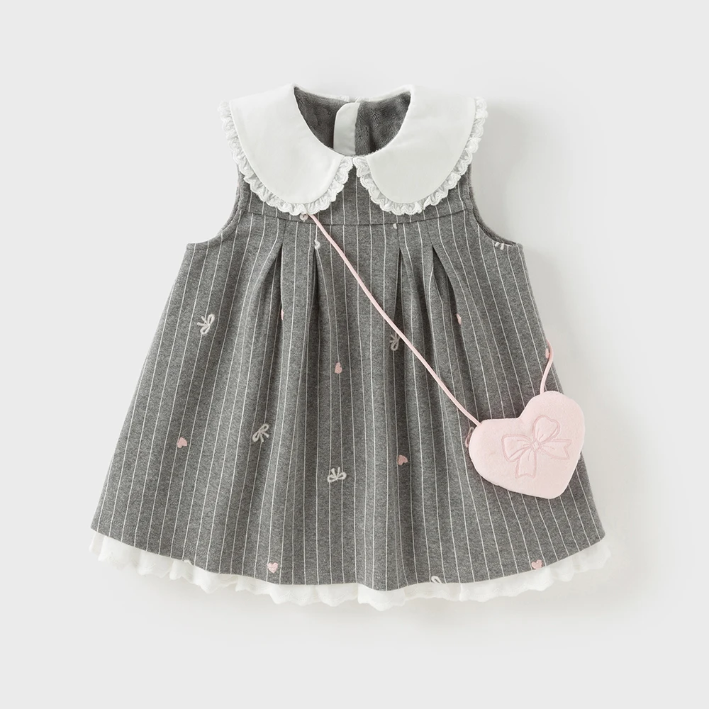 Dave Bella Children's Knitted Dress Winter Gentle Sweet Cute Striped Girl's Baby Thickening Dress Party Outdoor DB4254339