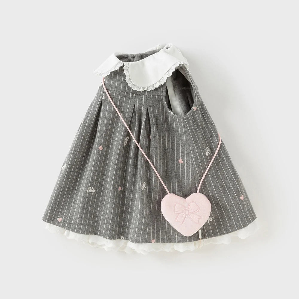 Dave Bella Children's Knitted Dress Winter Gentle Sweet Cute Striped Girl's Baby Thickening Dress Party Outdoor DB4254339