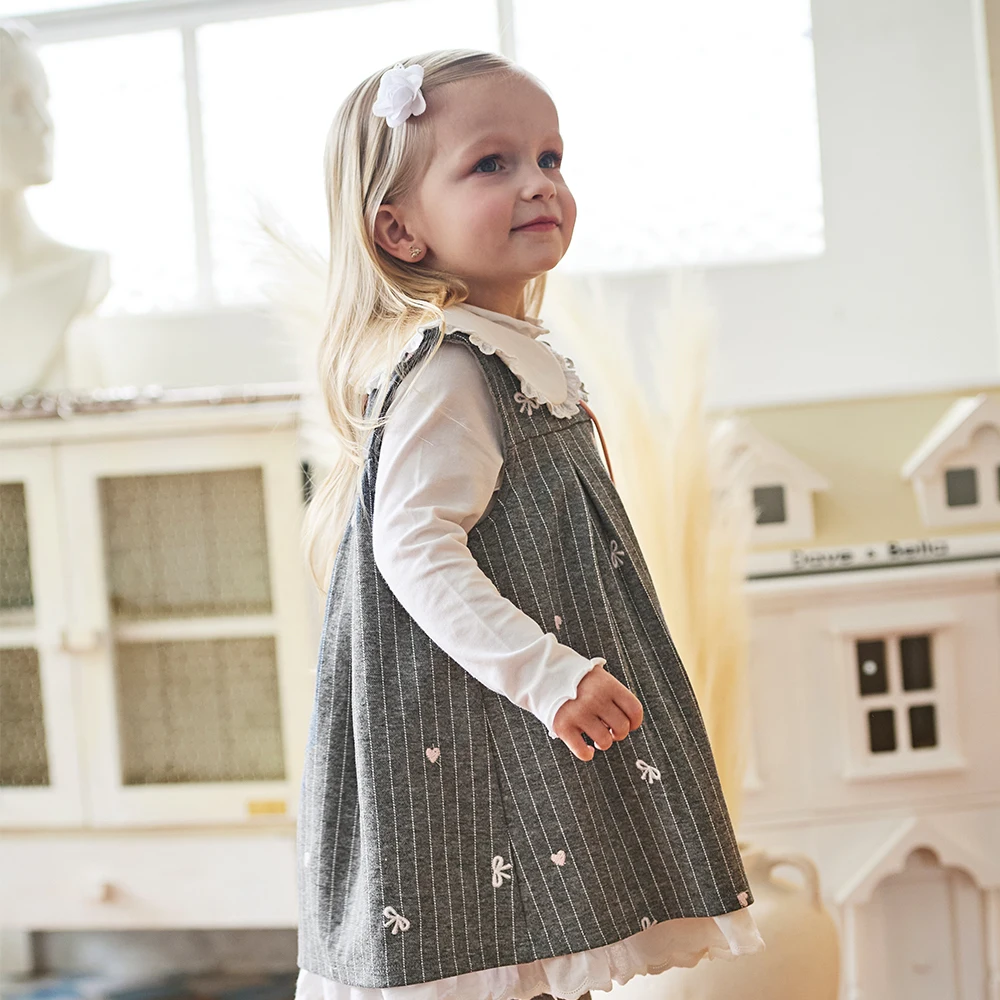 Dave Bella Children's Knitted Dress Winter Gentle Sweet Cute Striped Girl's Baby Thickening Dress Party Outdoor DB4254339