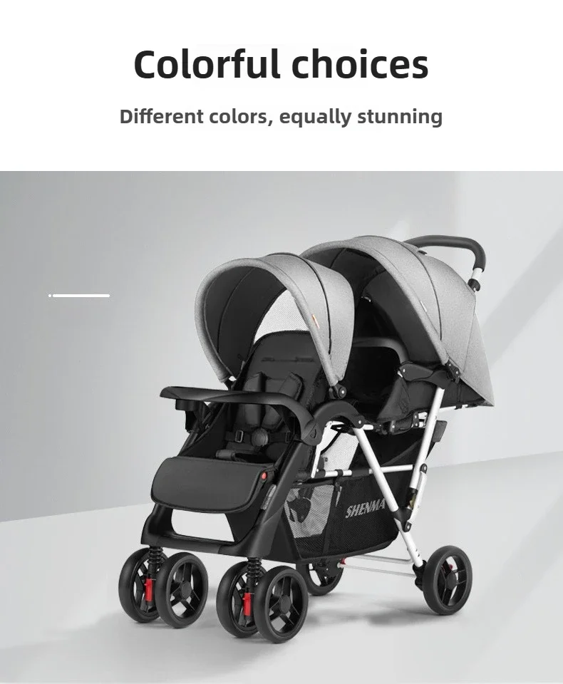 2025 New Lightweight Twin Baby Stroller Baby Stroller Can Sit, Lie, Fold, Front and Rear Seats Twin Baby Stroller