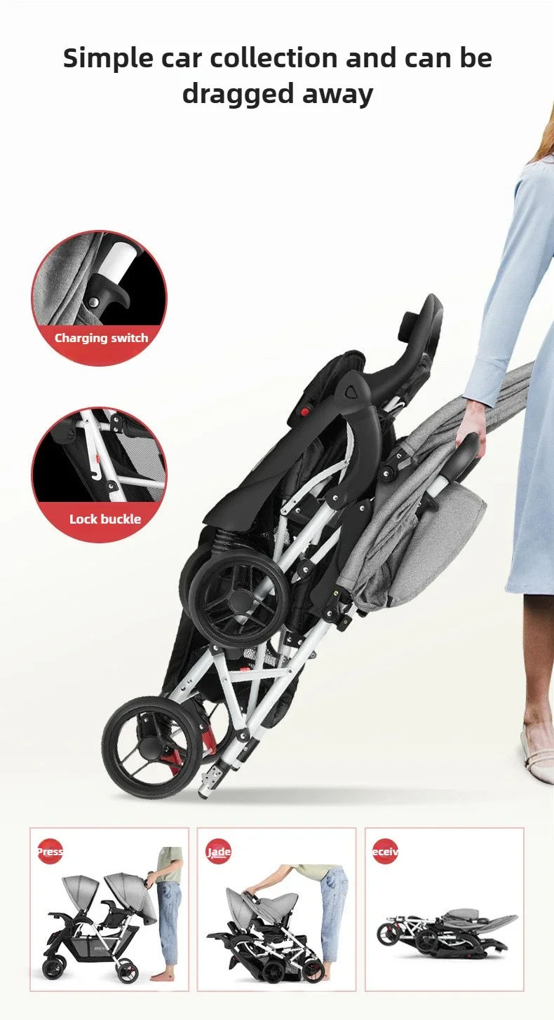 2025 New Lightweight Twin Baby Stroller Baby Stroller Can Sit, Lie, Fold, Front and Rear Seats Twin Baby Stroller