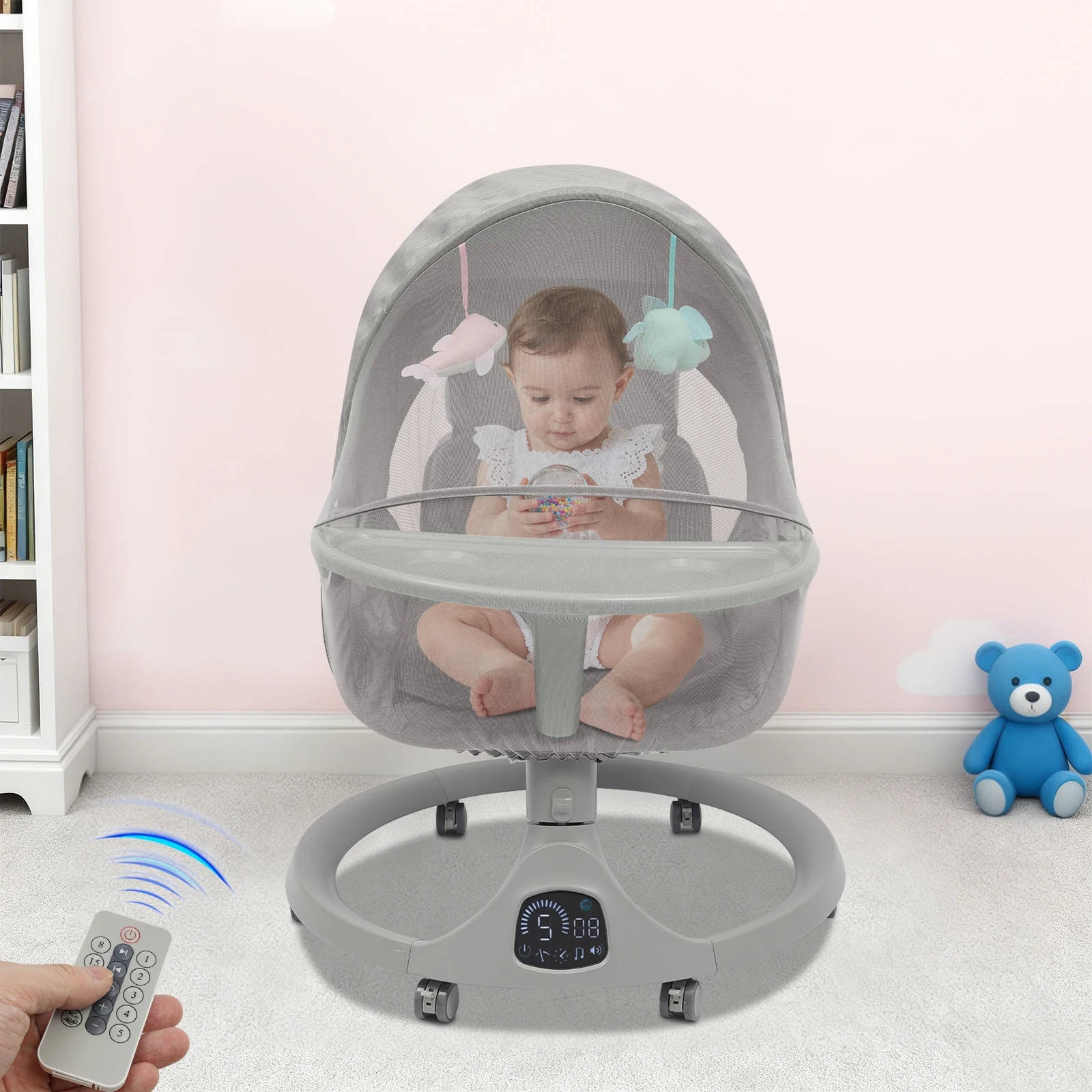 Bluetooth Baby Cradle for Toddlers Baby Strollers 20kg Load Bearing Capacity with Remote Control for Children Aged 0-18 Months