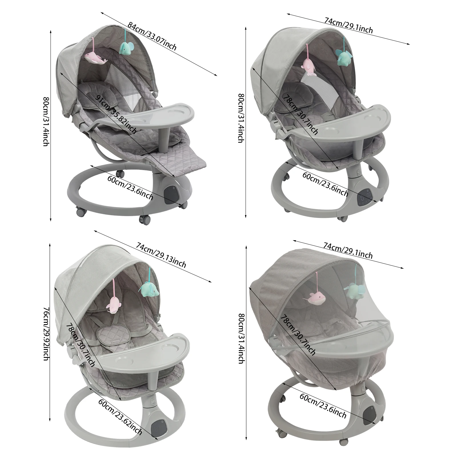 Bluetooth Baby Cradle for Toddlers Baby Strollers 20kg Load Bearing Capacity with Remote Control for Children Aged 0-18 Months