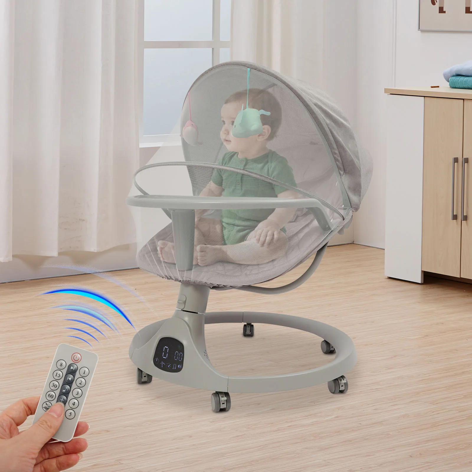 Bluetooth Baby Cradle for Toddlers Baby Strollers 20kg Load Bearing Capacity with Remote Control for Children Aged 0-18 Months