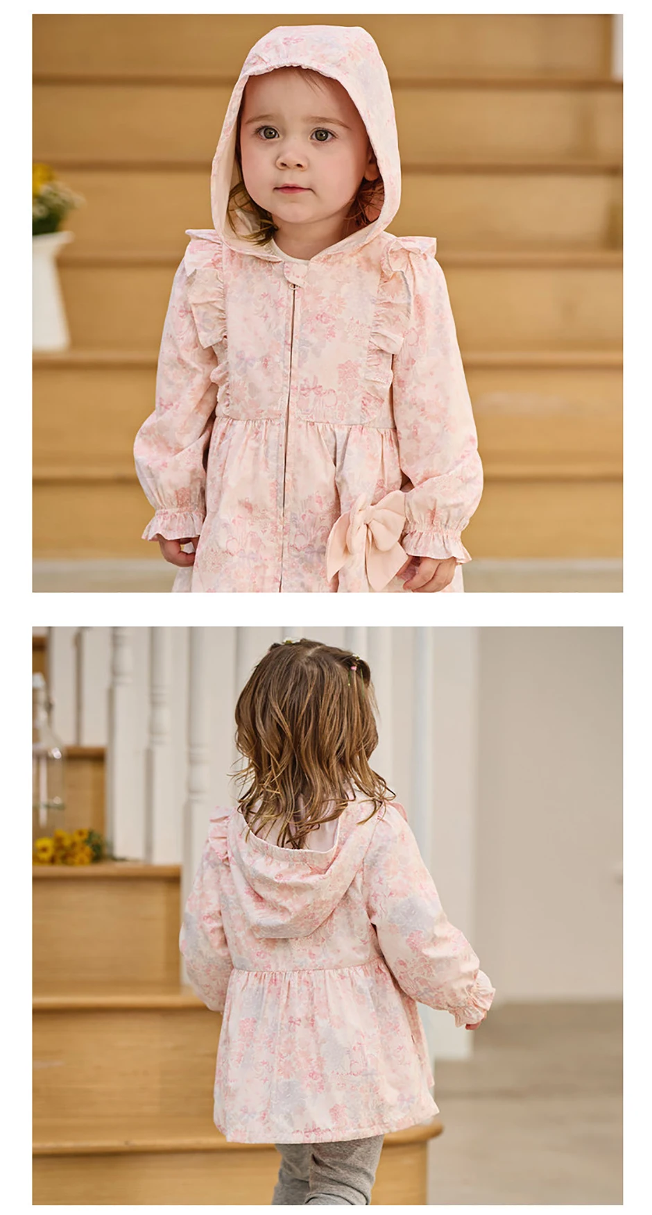 Dave Bella Waterproof Coats for Girls Autumn Spring Baby Flower Print Hooded Jacket Children Clothes Sweet Outerwear DB1260229