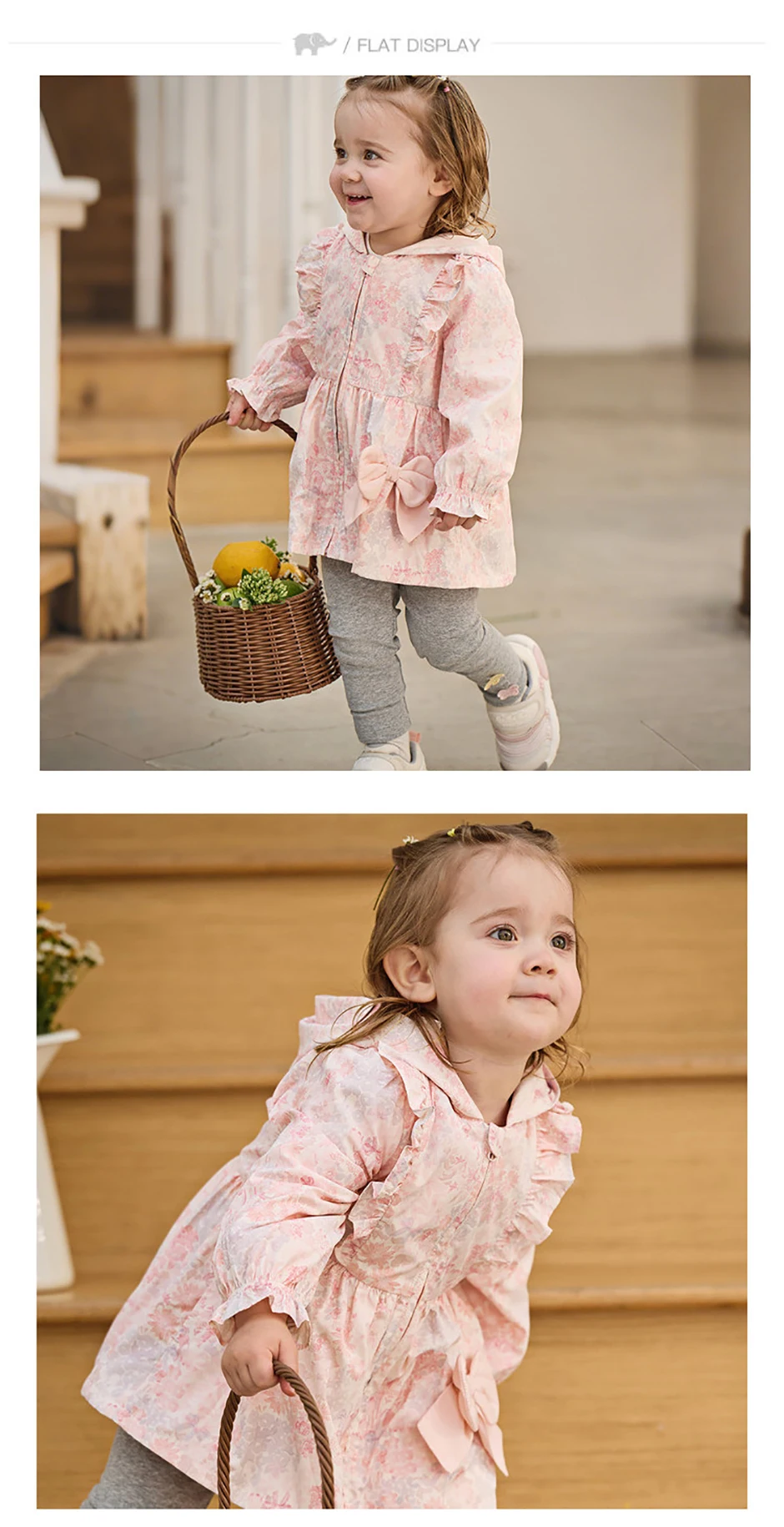 Dave Bella Waterproof Coats for Girls Autumn Spring Baby Flower Print Hooded Jacket Children Clothes Sweet Outerwear DB1260229
