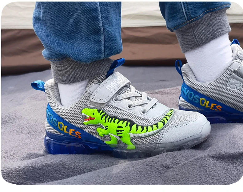 EXDINO T-REX LED 2-9Y Boys Spring Autumn Mesh Tennis Shoes Glowing Children's Kids Flashing Jelly Sole Light Up Casual Sneakers