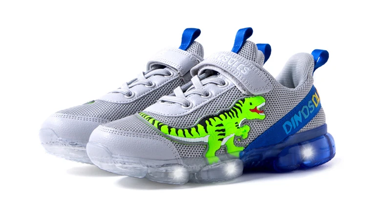 EXDINO T-REX LED 2-9Y Boys Spring Autumn Mesh Tennis Shoes Glowing Children's Kids Flashing Jelly Sole Light Up Casual Sneakers