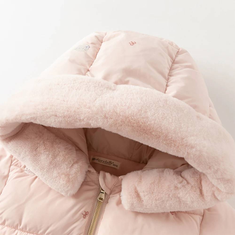 Dave Bella Girls Coat Autumn Winter Baby Velvet Hooded Fashion Overcoat Kids Thick Jacket Waterproof Children Clothing DB4254112