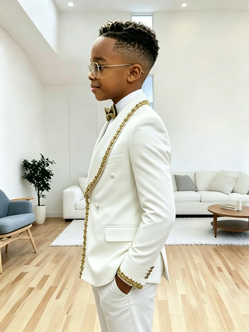 Golden Crystal Boys Suit Set 2 Pieces For Birthday Party Double Breasted Kids Slim Fit Suits Wedding Guest Clothes Plus Size